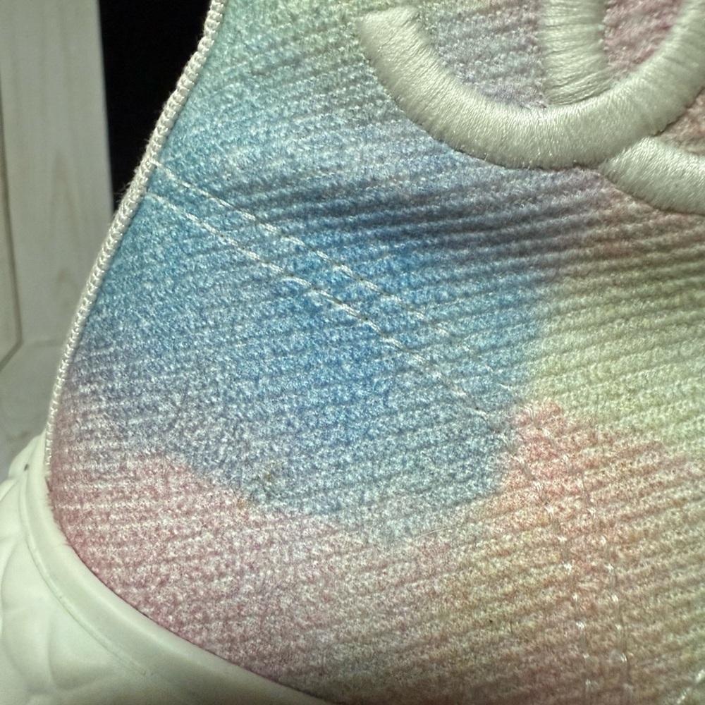 CHANEL Printed Fabric Quilted High Top Sneakers Green/Pink/Blue/White Sz 39 / 9 - Picture 8 of 13